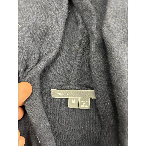 Vince Sweater Womens Medium Navy Hooded Open Front Cardigan Wool Knit Drape - Picture 2 of 9